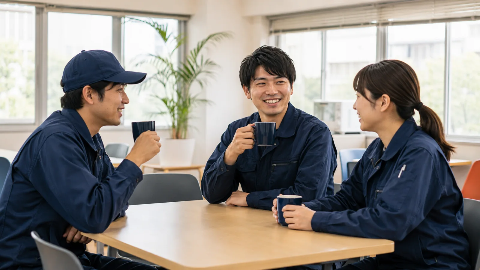 休憩室で談笑する社員
